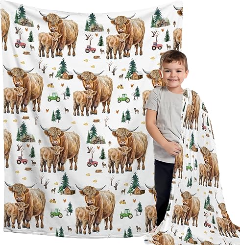 Farm Highland - Manta de regalo de franela de forro polar, ligera, suave, bonita y acogedora para cama, sofá, viajes al aire libre, 40 x 50
