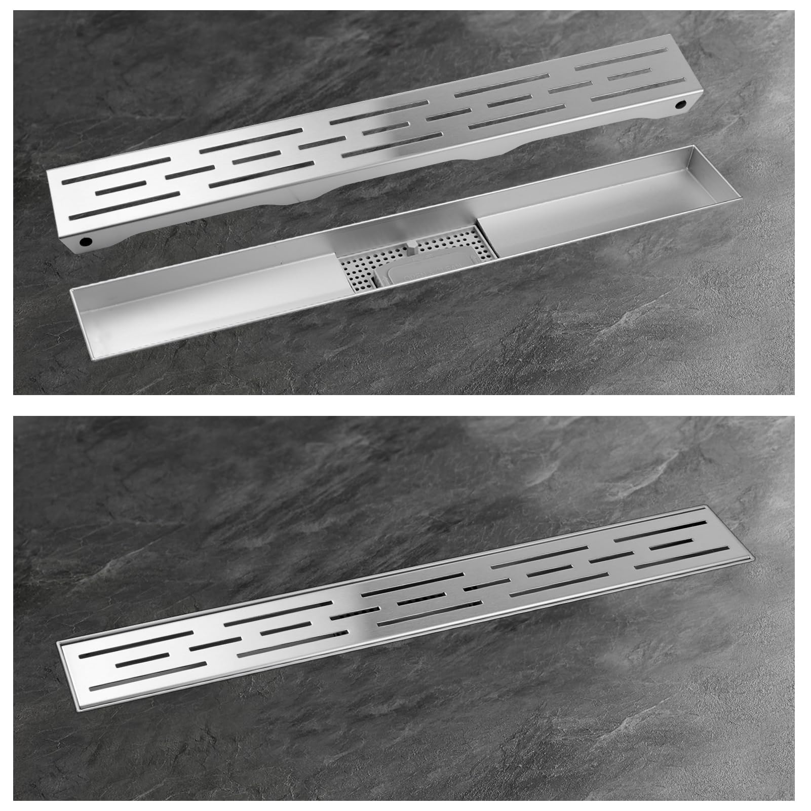 Caniveau Douche Italienne 80cm Acier INOX, Extra Plat, Anti-Odeurs | Siphon avec clapet anti-odeurs et filtre à cheveux amovible Panneau de Ligne Caniveau Douche Extra Plate Drainage Rapide