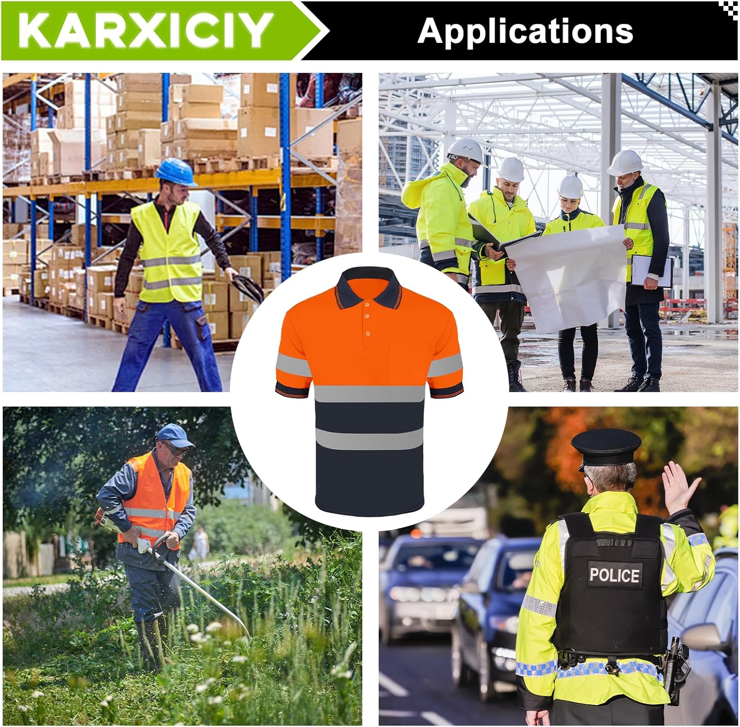 Hi Vis Shirts for Men Safety Construction Reflective Polo Shirt - Image 8