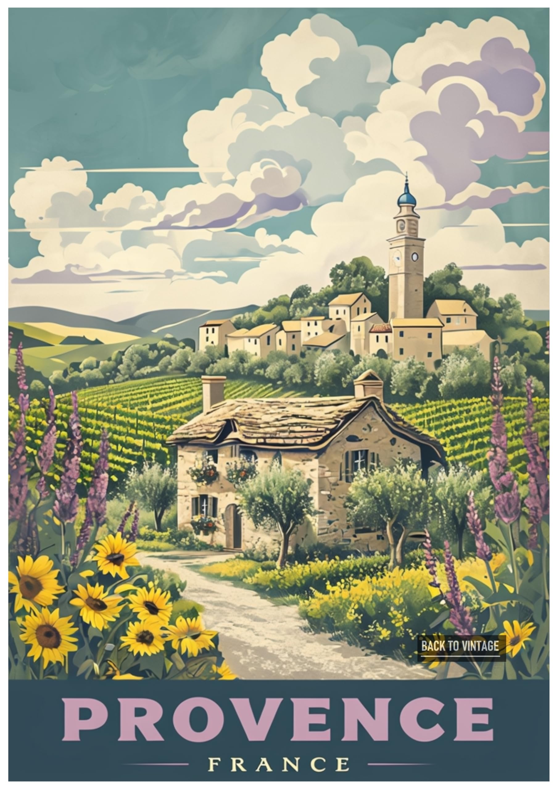 Vintage Travel Poster Illustrating Scenic Provence France - Retro Europe Travel Poster A4 Size Vintage Wall Art Print of Famous European Destinations Ideal for Home or Office Decor