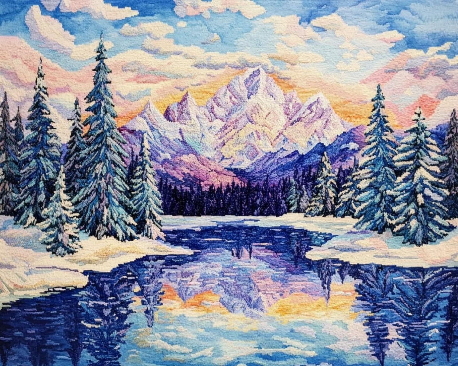 Wallphantom 002 Latch Hook Rug Kits For Adults Beginners,Snow Mountain Forest Landscape,Latch Hook Kits For Bedroom,Living Cushion Adult Craft Gifts,52X38cm