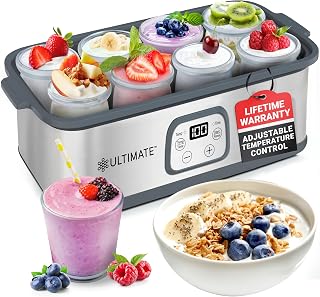 Ultimate Probiotic Yogurt Maker: Adjustable Temp & Timer for Trillions of Live Probiotics, Gut Health Boost, Lifetime Warranty