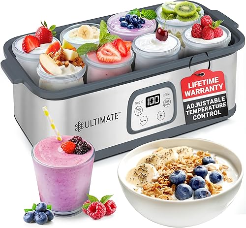 Ultimate Yogurt probiótico con control ajustable de temperatura y tiempo, haz billones de probióticos vivos y obtén una mejor salud intestinal.