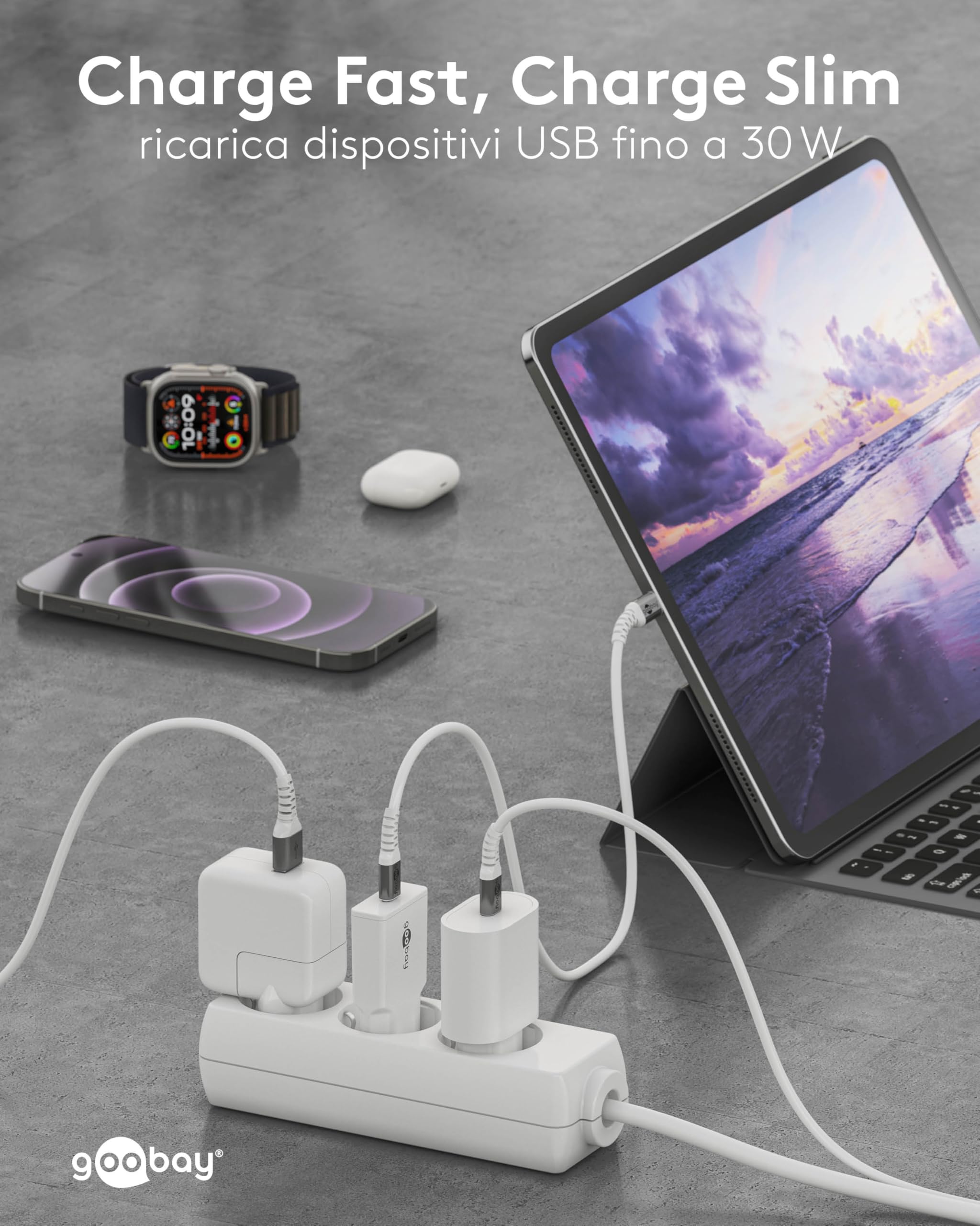 goobay Caricatore USB C GaN da 30W, adattatore di alimentazione super sottile con Power Delivery, per MacBook Air, iPhone, Samsung Galaxy, iPad Pro, Pixel - bianco - 75736