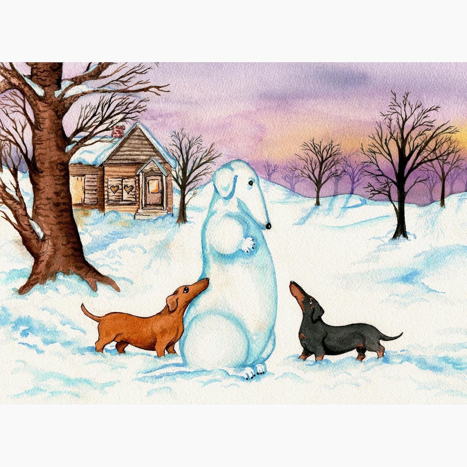 CafePress Snow Weiner Dog Christmas Greeting Cards (10) Folded Greeting Cards (10-pack) Glossy