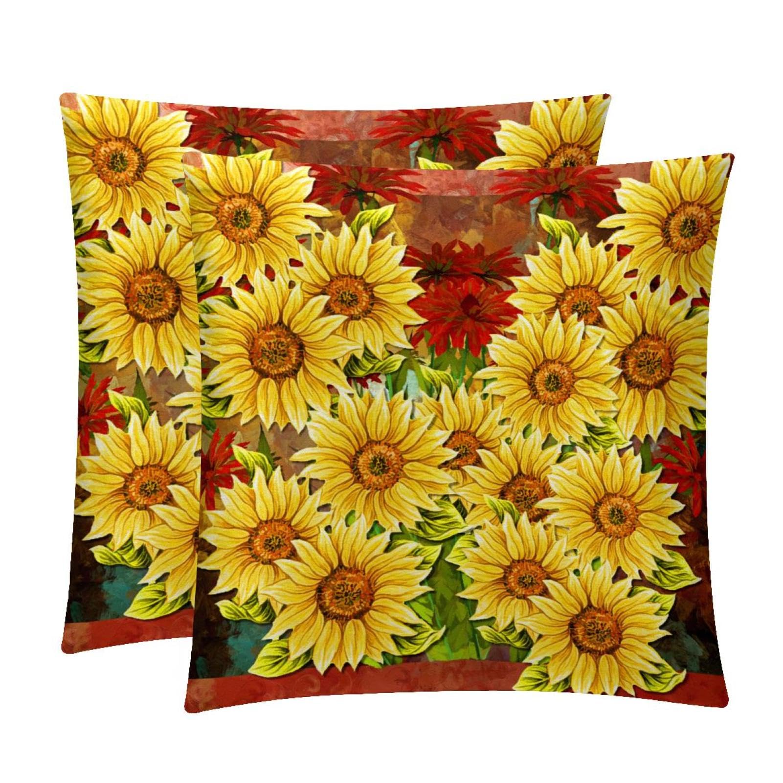 TDGKPZ Sunflowers Throw Pillow Cases 2 Pack Pillowcases Zipper Cushion Covers For Bedroom Living Room 45x45cm