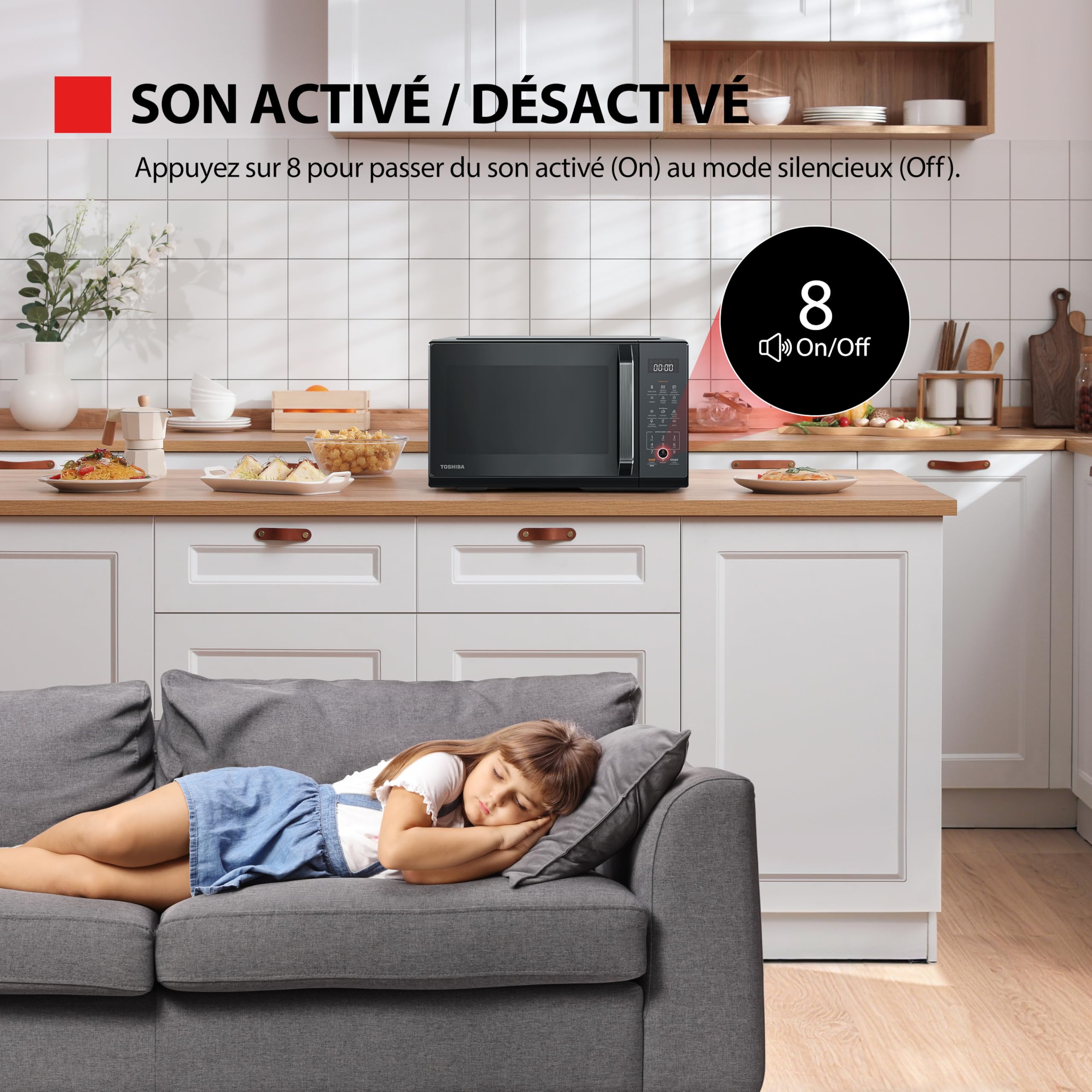 Toshiba Micro-ondes MW3-EM23PE(BK), 23L, Micro-ondes sur Pied, Chauffage Rapide 900W,11 Niveaux de Puissance, avec 7 Menus Automatiques, Noir