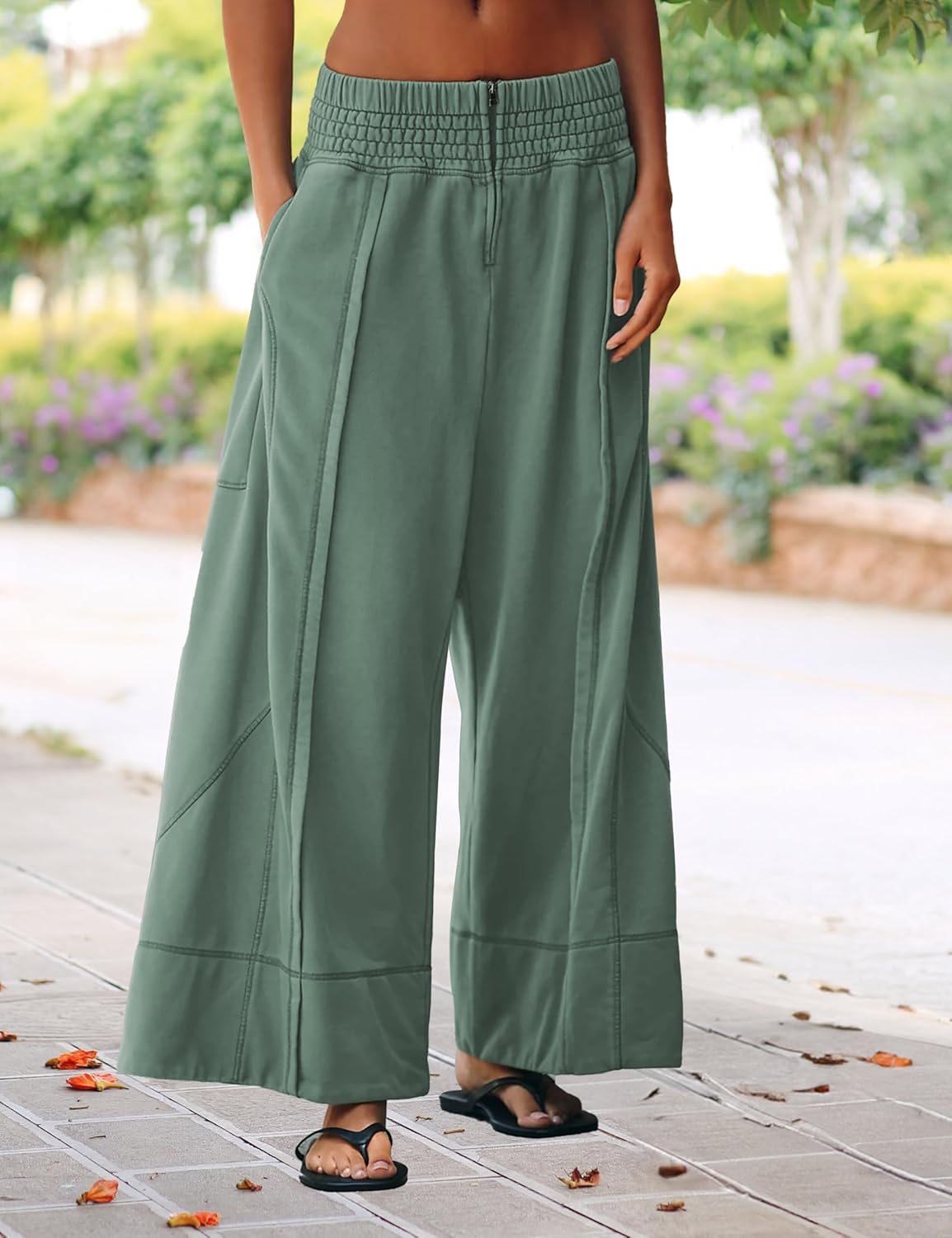 Womens Wide Leg Pants Casual Elastic High Waist Baggy Sweatpants Loose Cotton Lounge Palazzo Trousers - Image 2