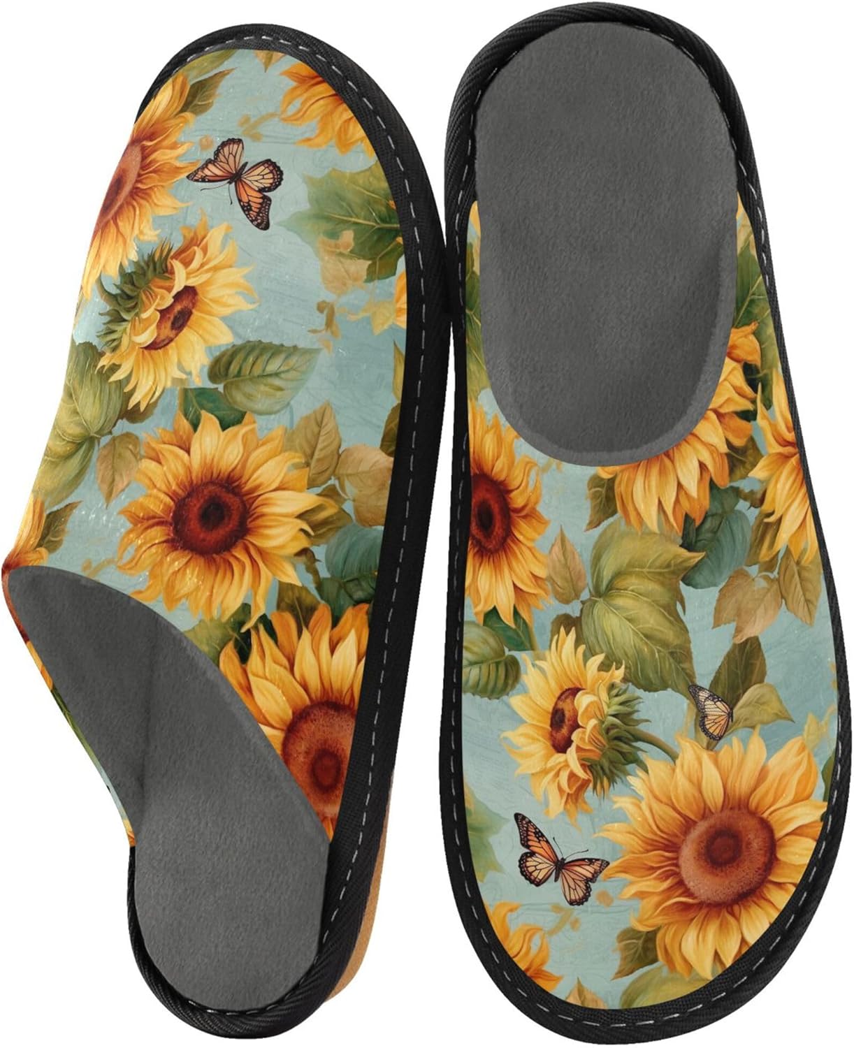 Sunflower Butterfly House Slippers – Cozy Fuzzy Slippers for Guests, Washable & Disposable, Perfect for Shoeless Home, Spa & Hotel Use A110383
