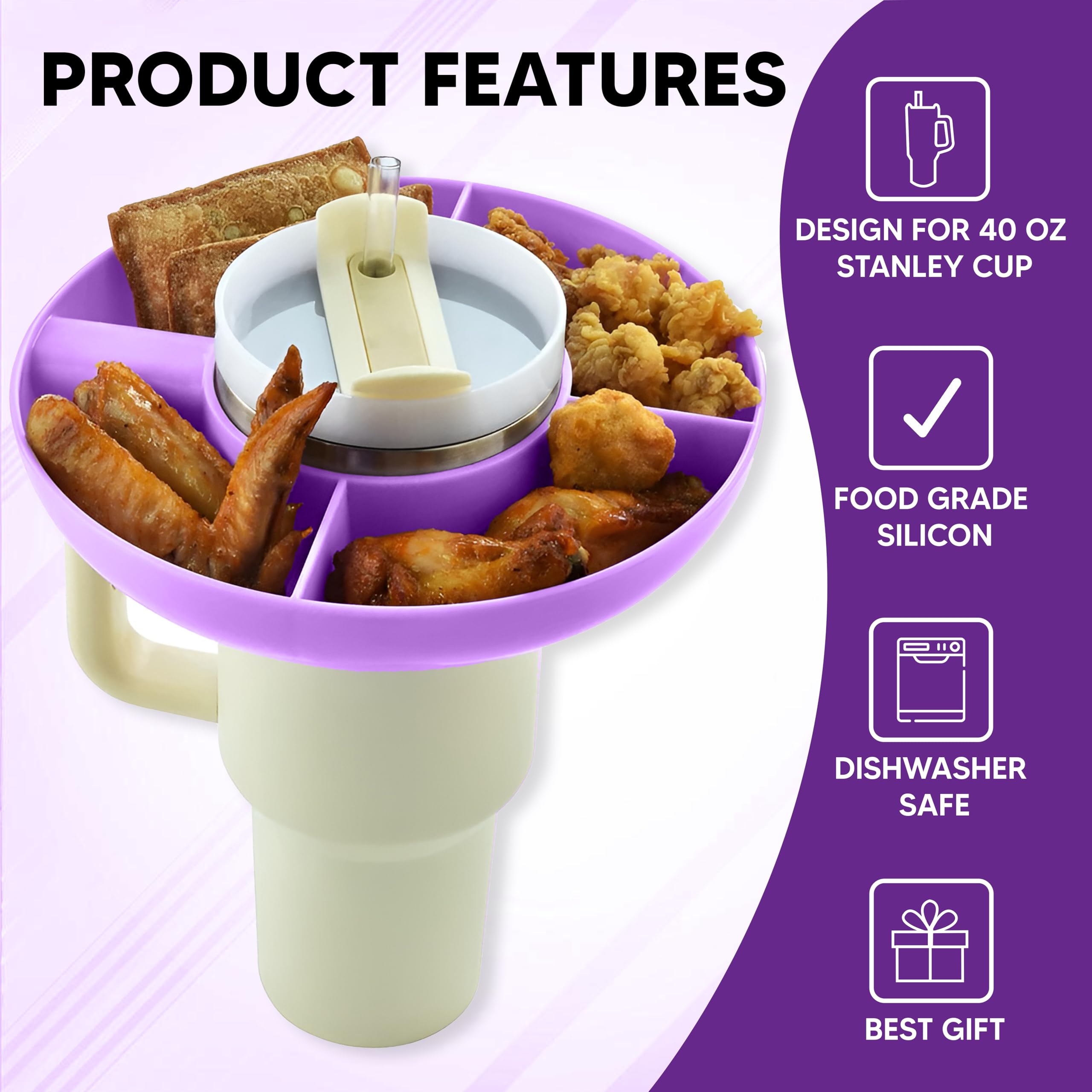 BAG.IT Snack Tray for Stanley Cup 40oz, Purple, 20 cm (W) x 4.5 cm (H) - Image 2