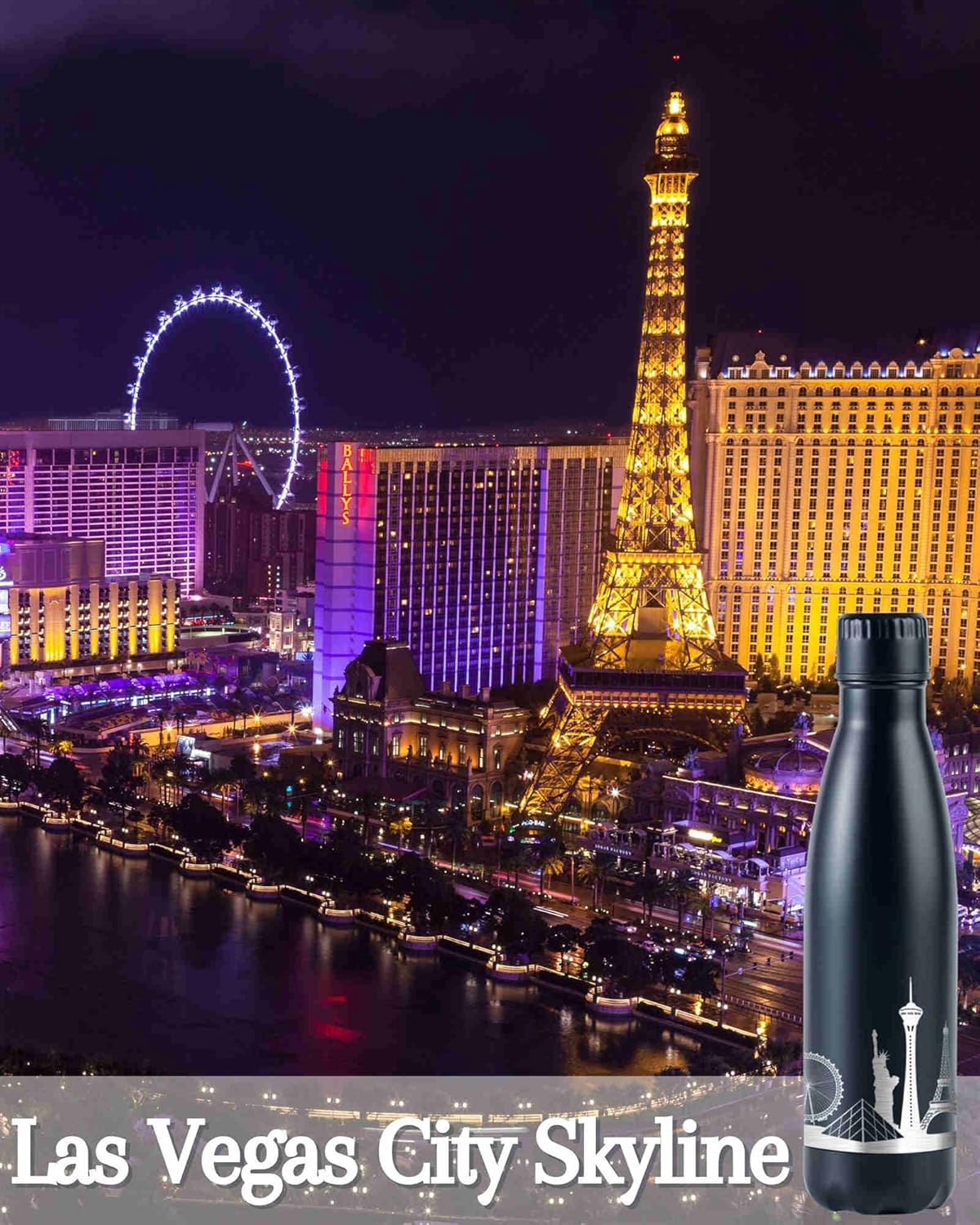 Las Vegas Skyline Gifts, Las Vegas Gifts for Las Vegas Lovers, Skyline Map 17oz/500ml Stainless Steel Insulated Water Bottle, Perfect for Birthday & Christmas - Image 7