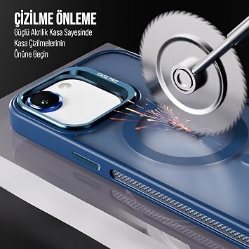 Babilden iPhone 16E İçin Kılıf Kamera Korumalı Magsafe İle Uyumlu Kablosuz Şarj Özellikli Mat Şeffaf Renkli Standlı Lens Hediyeli Telefon Kılıfı (Lacivert)