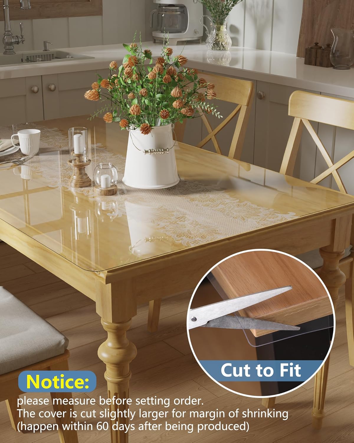 Clear Table Cover Protector, 1.5 mm Thick Rectangle PVC Desk Mat, Lace Print Waterproof Plastic Desk Pad Tablecloth for Office, Kitchen, Dresser, Writing Desk, Dining Room (36 X 60 inch)