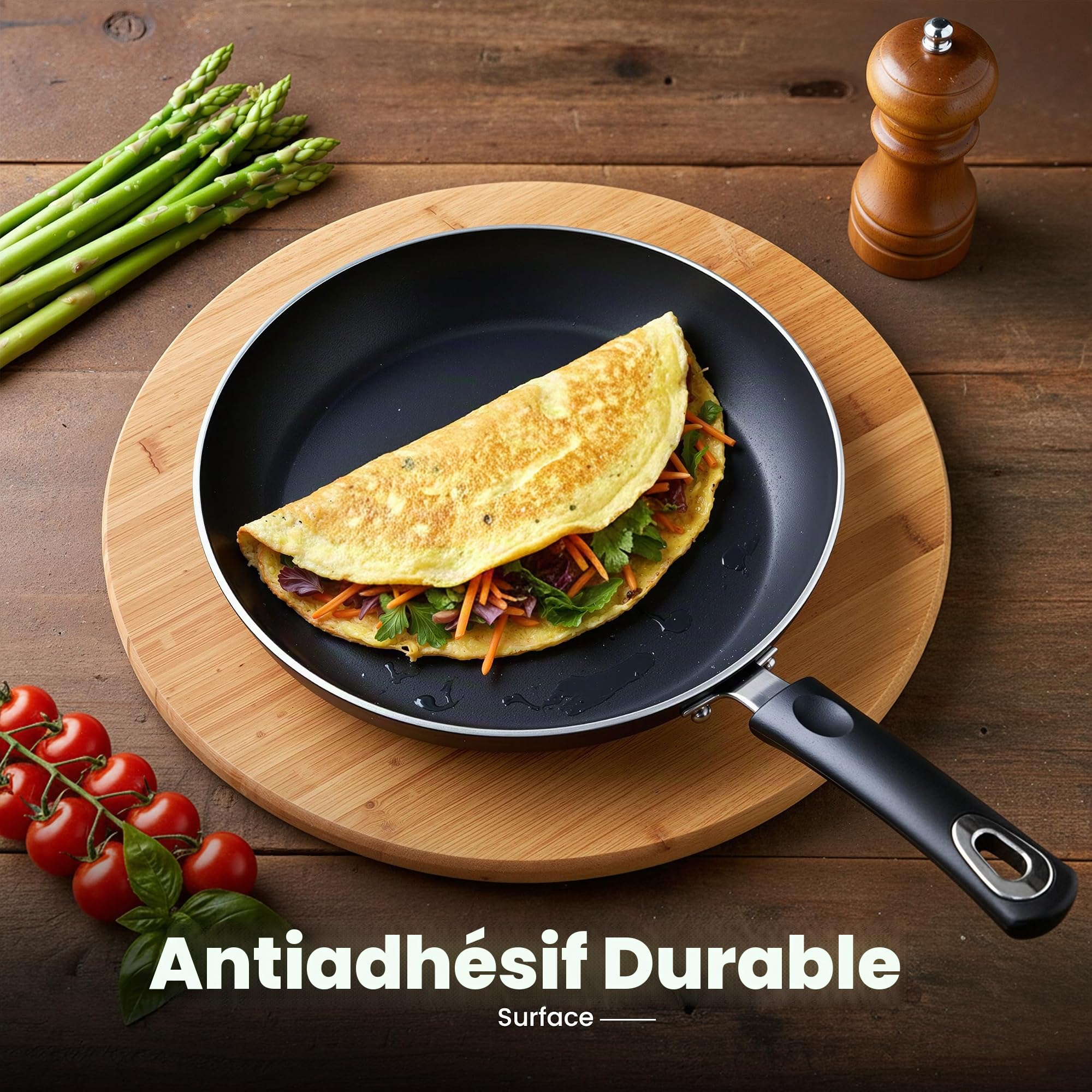 KICHLY Ensemble de casseroles et poêles antiadhésives 5 pièces, poêles à frire à induction 20 cm, 28 cm, casserole avec couvercles 20 cm, 18 cm, casserole non induction 16 cm, passe au lave-vaisselle
