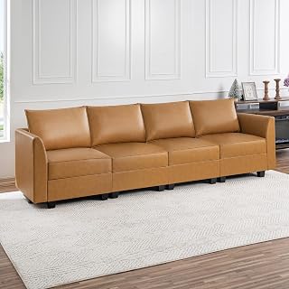 Naomi Home Elizabeth Modern DIY Collection Caramel/Air Leather/4 Piece Modular Sectional