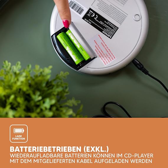 Lenco CD-201 Portable CD Player CD, CD-R, CD-RW, MP3 Battery Charging Function, Silver