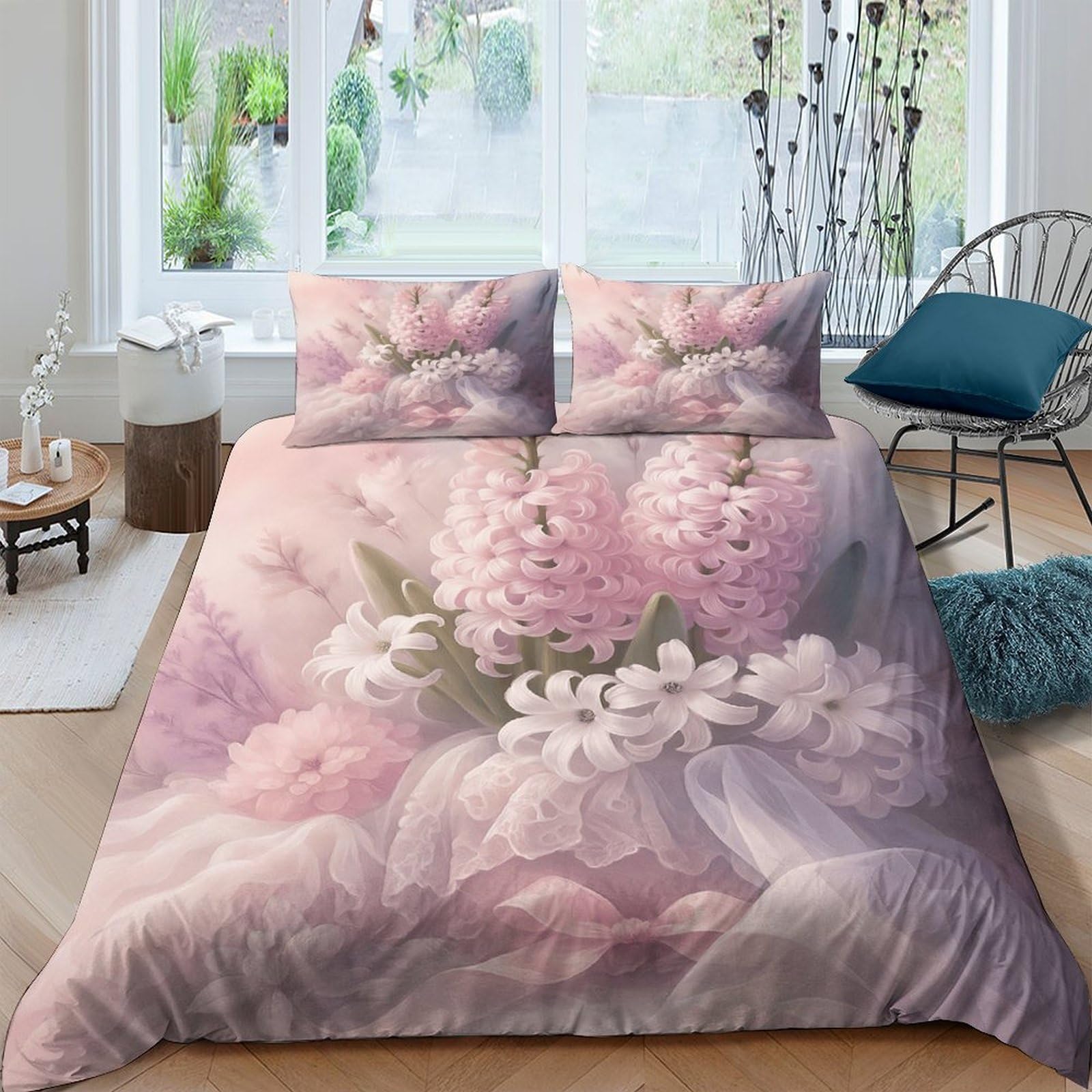 Ctjqhvkz Style-8 3D Printed Pink Floral Fitted Sheet Microfiber Soft Lilac Bouquet Bed Cover For Bedroom Guest Room Decor Single（135X200cm）