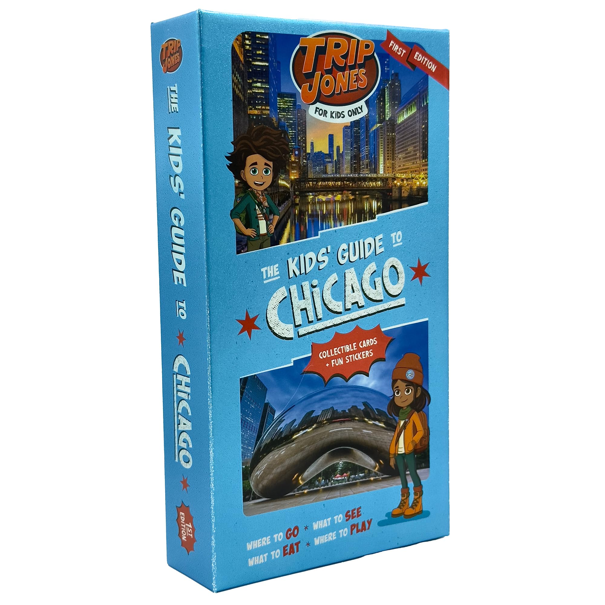 Trip Jones: The Kids' Guide to Chicago - Collectible Cards, Travel Spots to Play-Eat-See-Explore, Adventure & Learn, Storage Box, Stickers, Age 6+