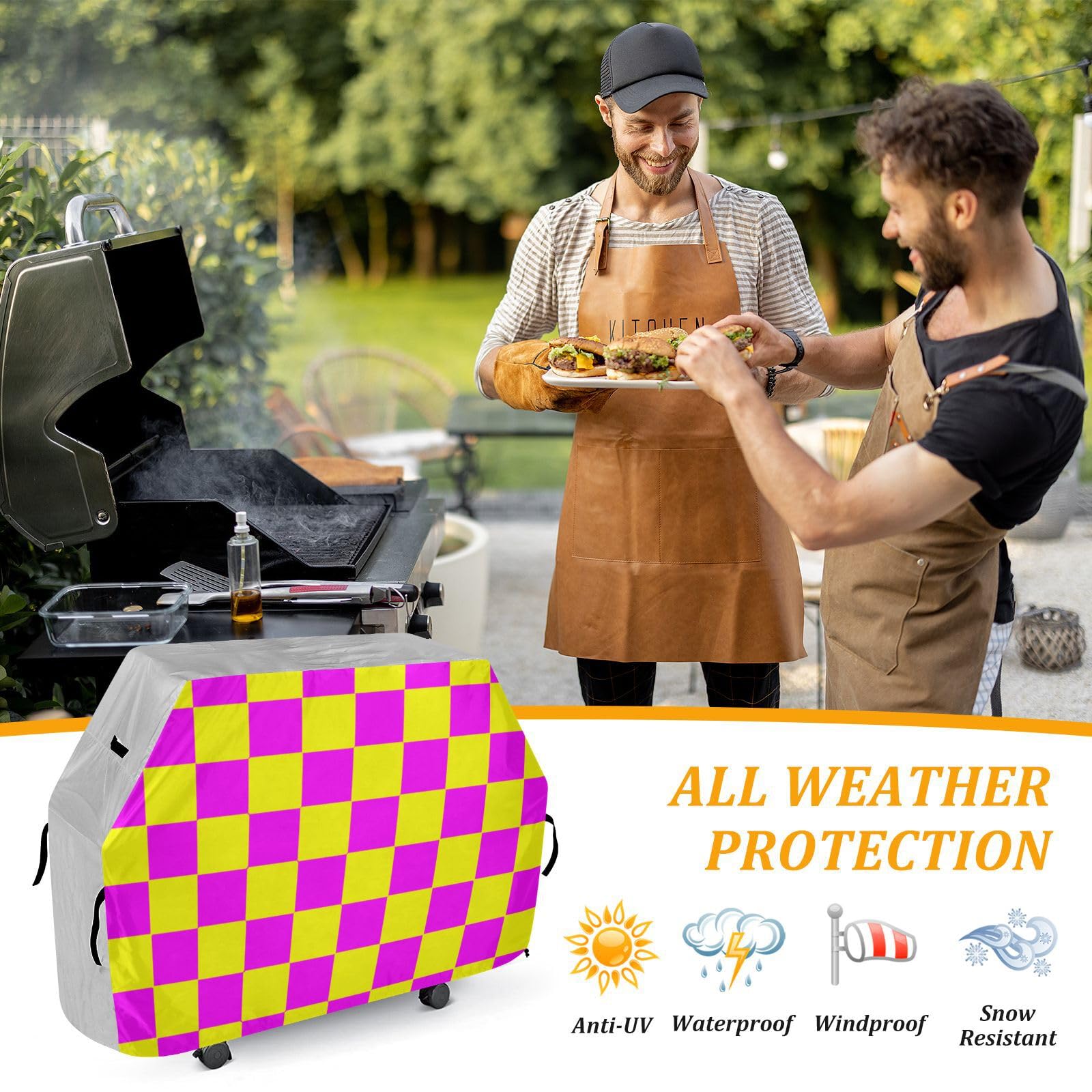 Żółty magenta bawół kratka 155 cm wodoodporny gazowy grill pokrowiec regulowany sznurek ochrona węgla przed kurzem i wiatrem niezbędnik na zewnątrz