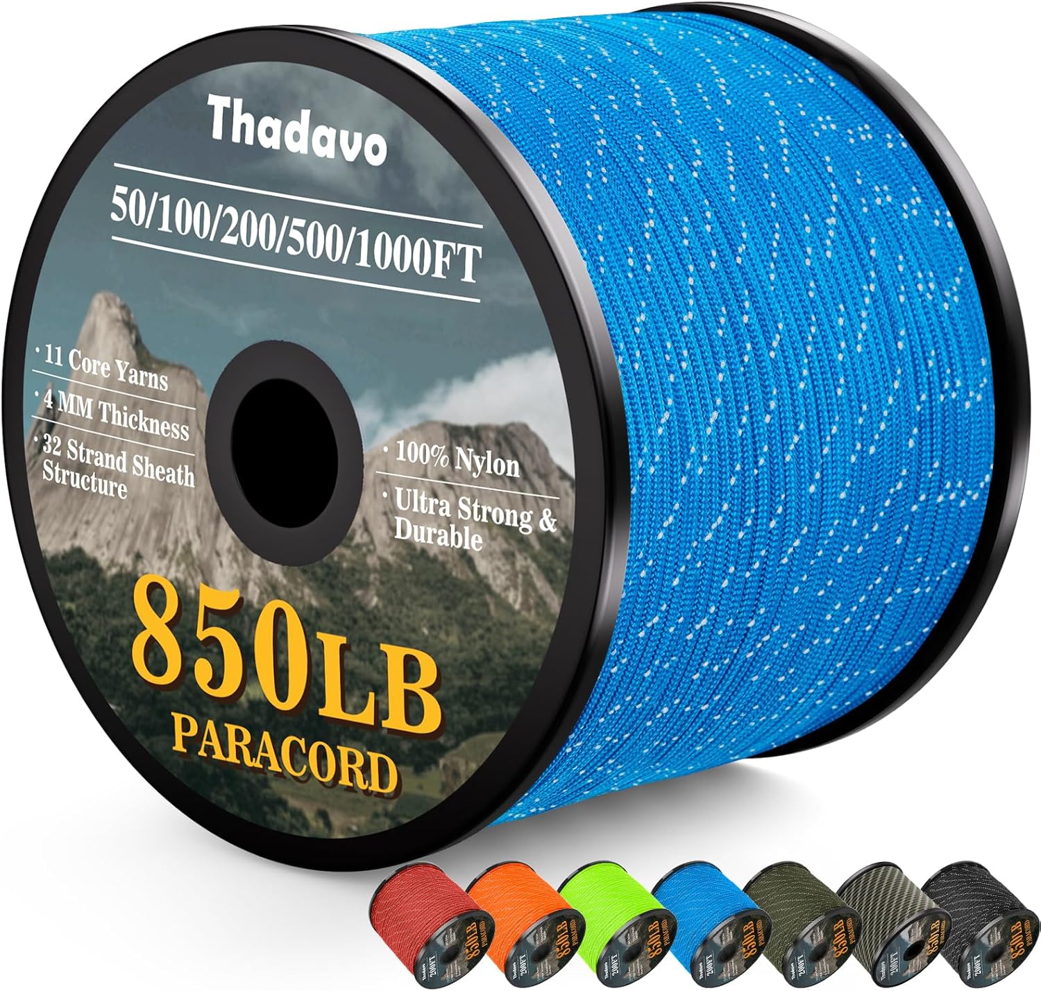 Reflective Paracord Rope 850Ib, 50/100/200/500/1000ft 4MM 11 Strand para Cords Lanyard Utility Parachute Cord for Tent Camping Hiking Survival Tactical Clothesline DIY Projects (Blue, 100FT) Reflective Paracord Rope 850Ib, 50/100/200/500/1000ft 4MM 11 Strand para Cords Lanyard Utility Parachute Cord for Tent Camping Hiking Survival Tactical Clothesline DIY Projects (Blue, 100FT)
