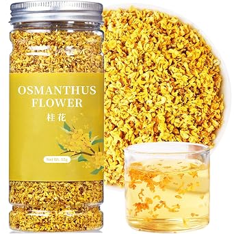 Wanhua Hall Pure Natural Osmanthus Flower Tea 1.76oz/50g Premium Osmanthus Fragrans Herb Gui Hua Dried Intact Blossoms, Stem-Free, Bright Golden Hue, Rich Aroma