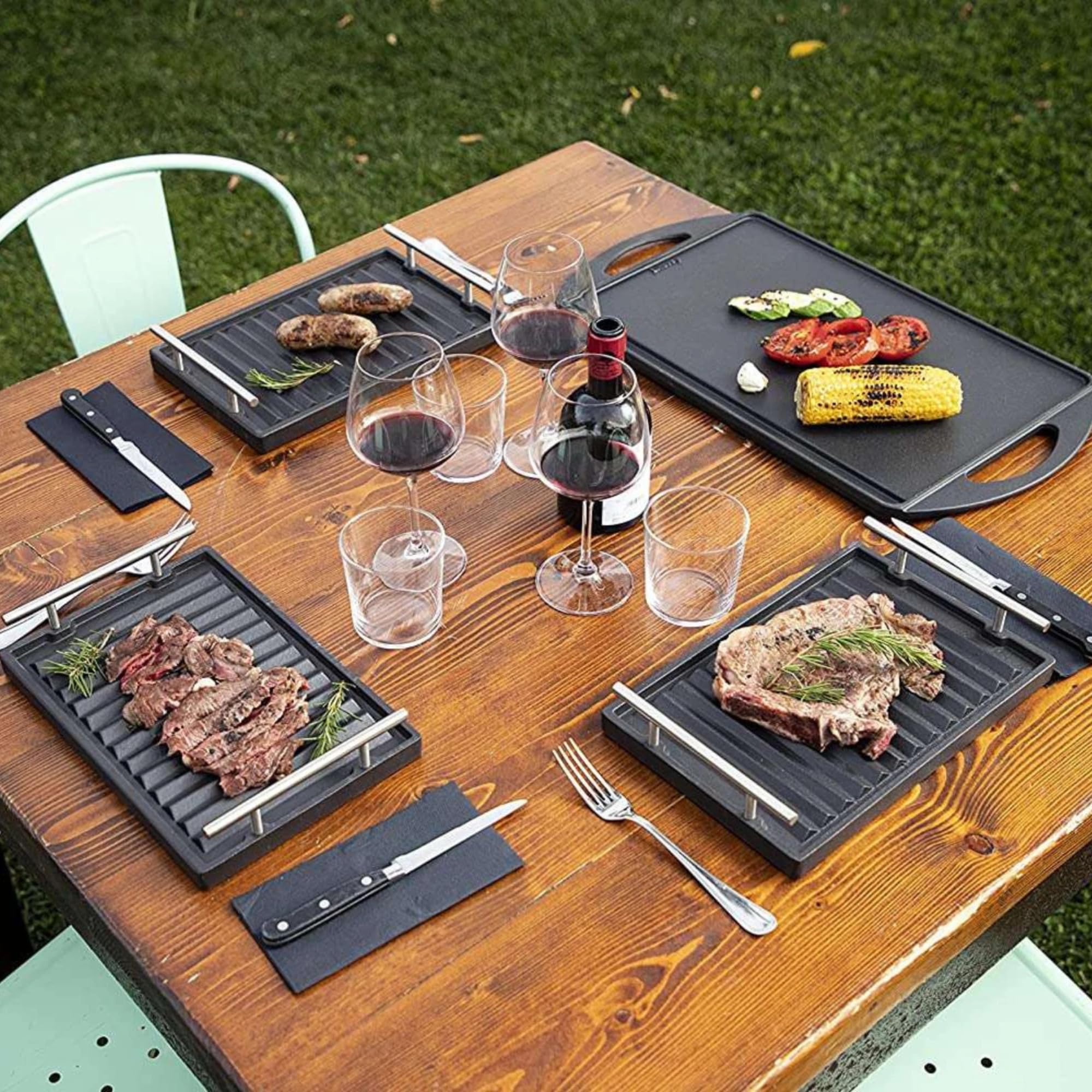 42 x 30 cm -Bistecchiera in Ghisa Doppia Smaltatura per BBQ e Camini | Uso su Fuoco Aperto e Cucine, Facile Pulizia, Resistente all'esterno, Cottura Sanae senza grassi, Griglia smaltata di qualità