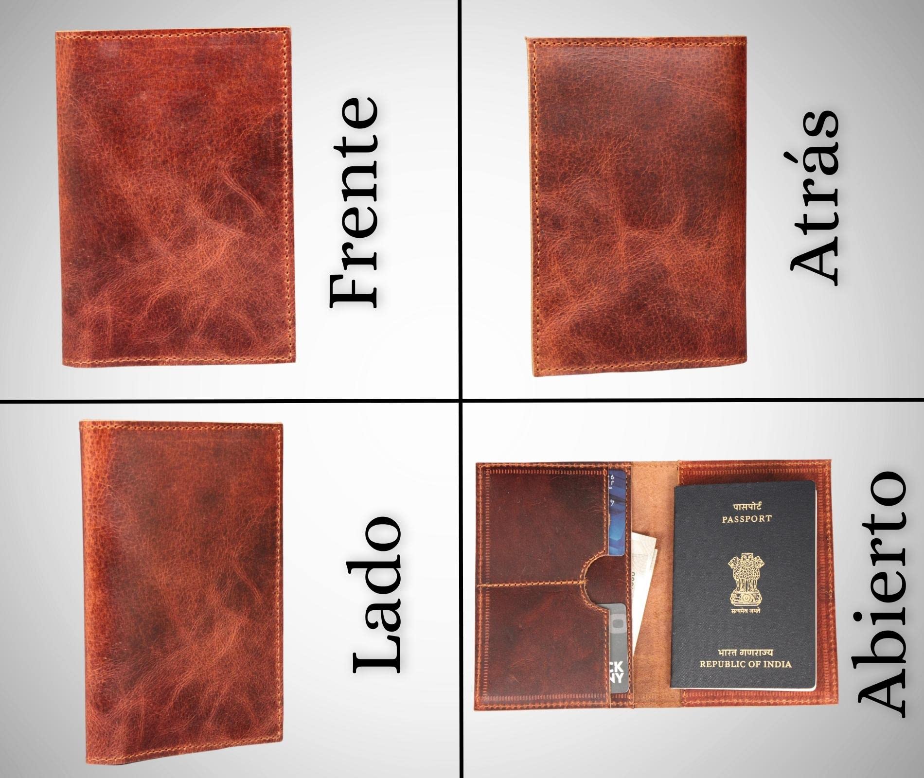 Madosh, Porta Pasaporte de Cuero, Estuche para Tarjetas con Bloqueo RFID, Cartera de Viaje, Funda para Pasaporte Plegable Delgada marrón