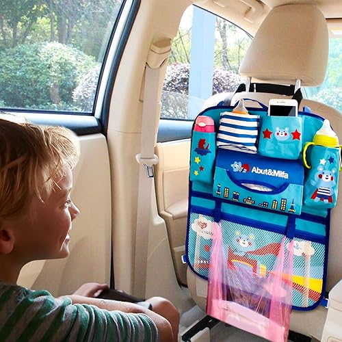 Miniatura 7 de ElekTonny Lindo organizador de asiento trasero para automóvil, 6 bolsillos de almacenamiento, protectores de respaldo de automóvil, alfombrillas