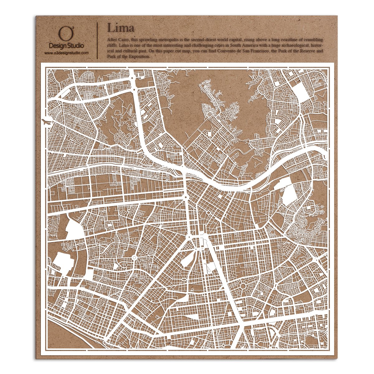Lima Paper Cut Map White 30x30 cm Paper Art — image 1