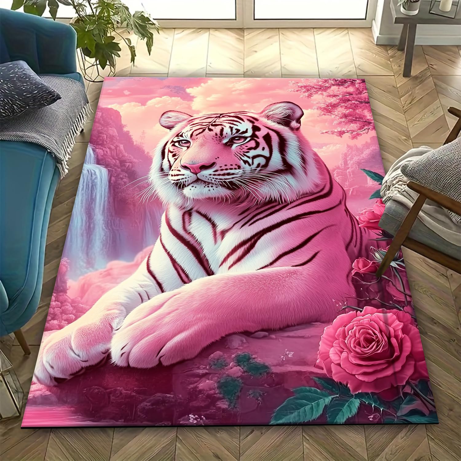 Tapis de sol antidérapant tigre pour sécuriser le salon et le canapé
