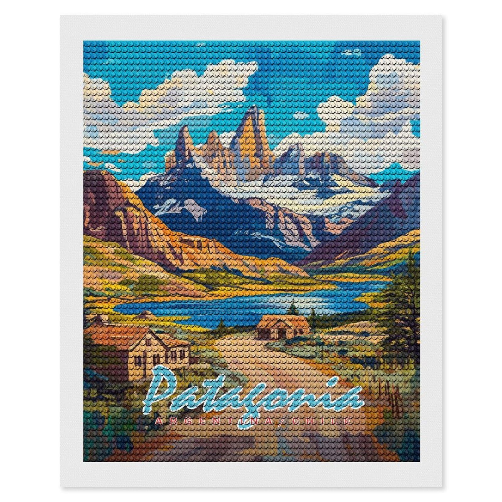 Junmoney Patagonia Landscape Painting Diamond Painting Canvas Set 16"x20", for Adults, Sparkling Round Gems, Thoughtful Handmade Gift, Modern Decor