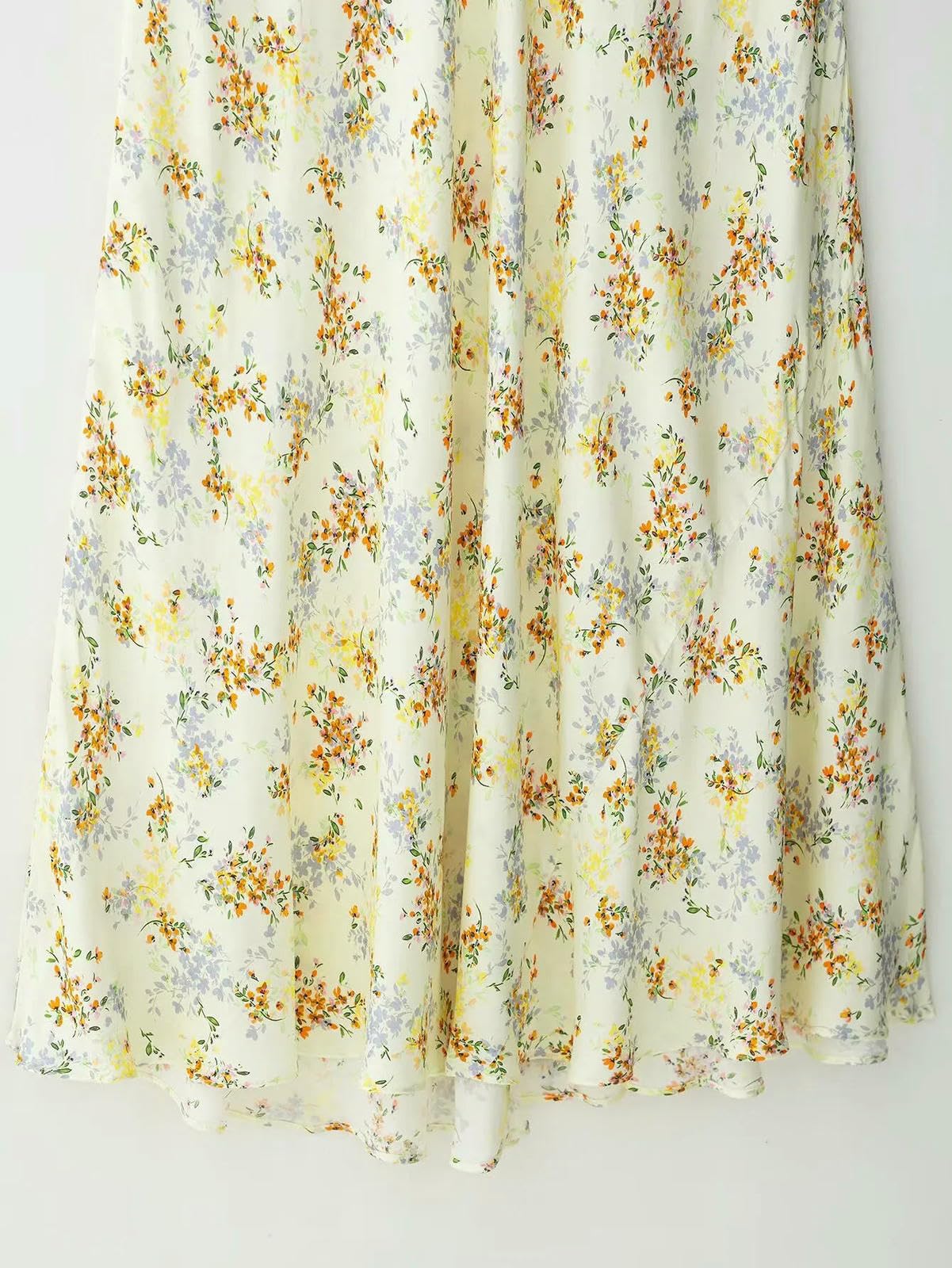 Abito Donna Invernale Summer's Casual Fashion Slim Stampa Spendri in Raso Sleeveless Collar Long Dress-Giallo-l