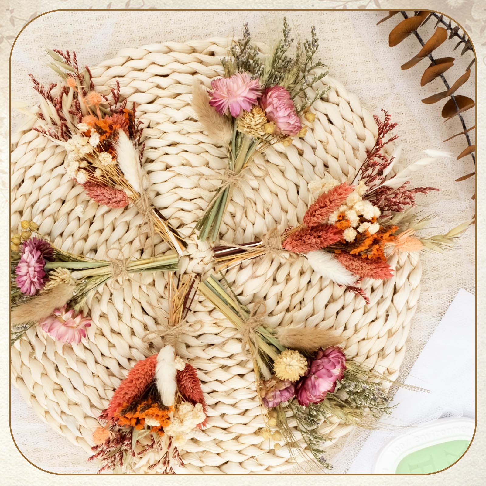 6 Bündel Mini Boho Trockenblumenstrauß Klein Trockenblumen Blumen Natürliche Getrocknete Blumenstrauss für Boho Deko Bilderrahmen DIY Handwerk, Hochzeitsdeko & Party
