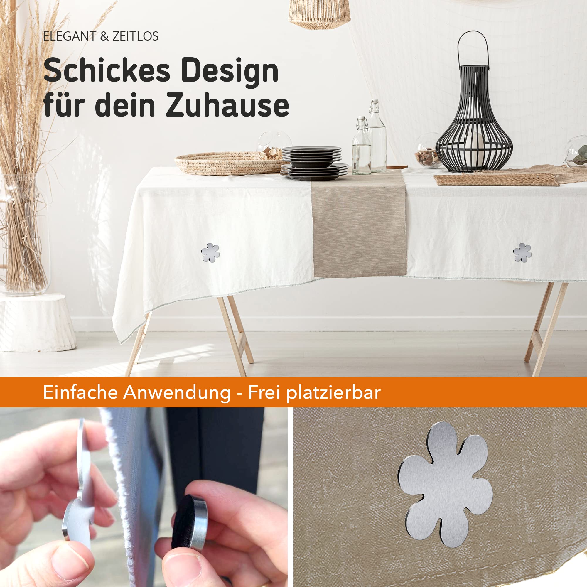 Pesi Magnetici Per Tovaglia Con Quadrifoglio - 8 Pezzi In Acciaio Inox, Ferma Tovaglia - Foto 9