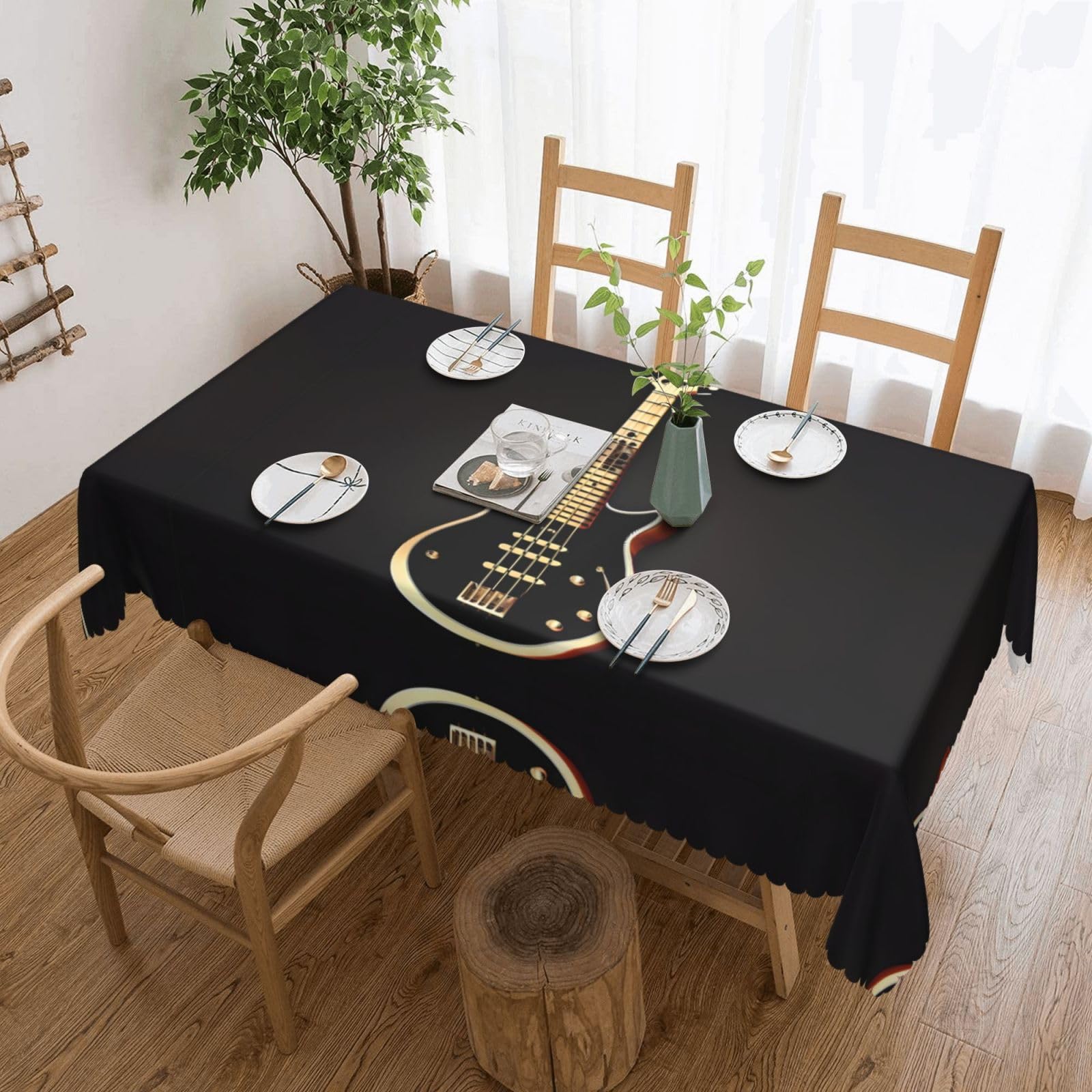 HLBSDM Black Guitar Square Lace Tablecloth, 54x72 Inch Restaurant Decorative Tablecloth, Party Banquet Indoor and Outdoor Universal Tablecloth
