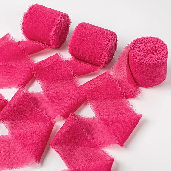 Amazon.com: Sifleur Chiffon Ribbon, Hot Pink Silk Ribbons, Pink Party ...