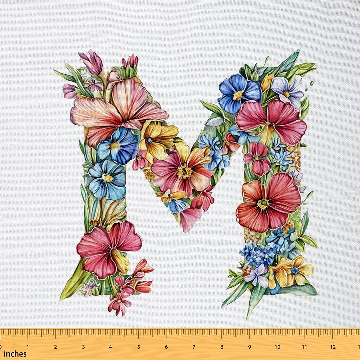 Loussiesd Flanne florale Tissu 460x150cm lettre initiale douce M Tissus au Metre pour coussin de chaise de canapé Décor imprimé botanique pour projets d'artisanat de couture bricolage