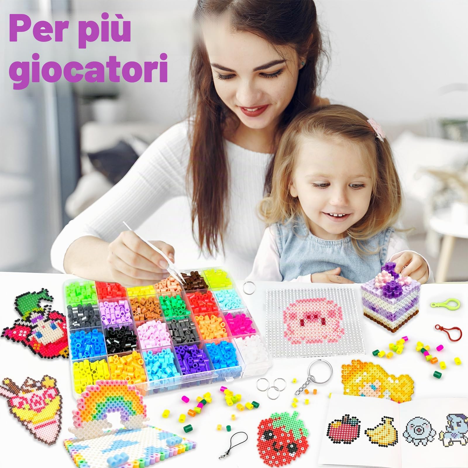 Perline da Stirare 5 MM, Perline a Fusione con Custodia-48 Colori, Pegboard, Guida Utente, Decorazioni, Set Gioco Creativo Natalizio Fai Da Te Regali Compleanno Natalizio per Bambini di 5+ Anni