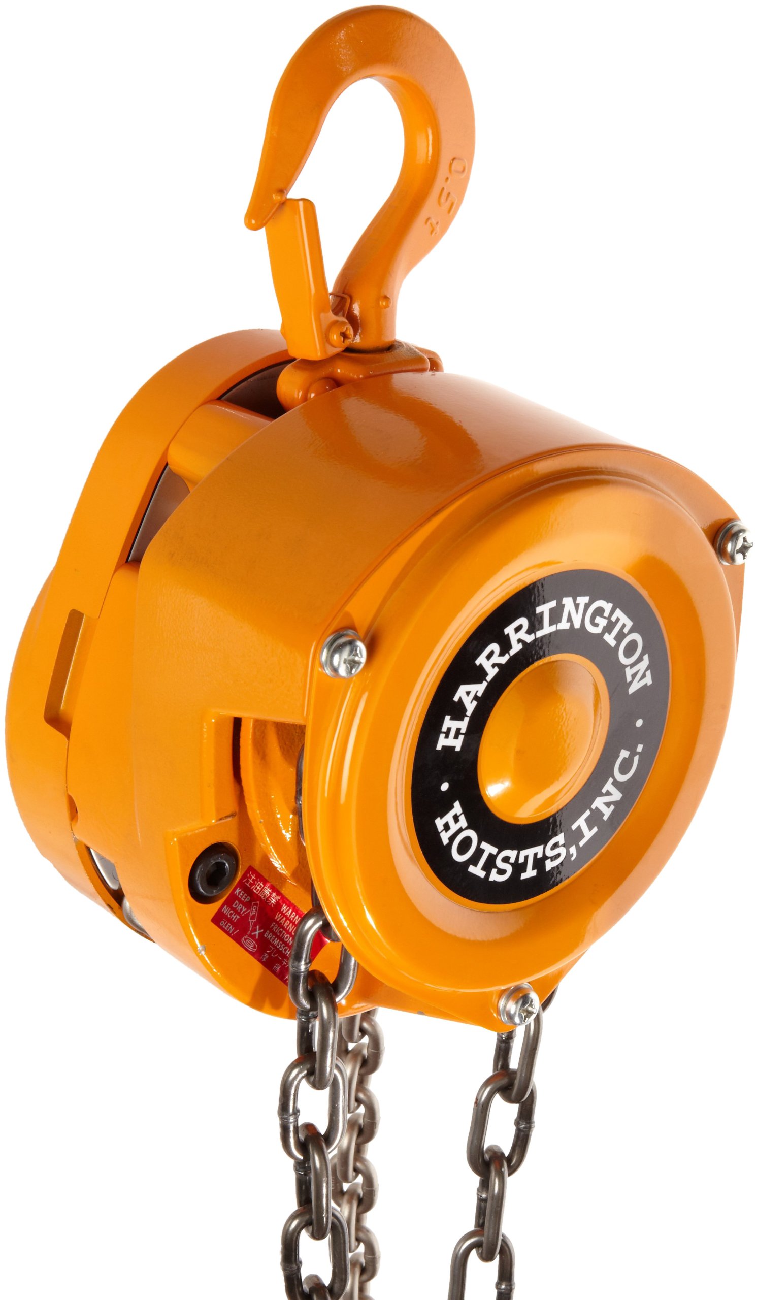 Harrington CF Hand Chain Hoist, Hook Mount, 1/2 Ton Capacity, 20' Lift, 12.8" Headroom, 1.1" Hook Opening