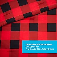 Vista 2 de LINENSPA - Edredón de microfibra hipoalergénico, con relleno sintético, para usar todo el año, tamaño matrimonial, rojo/negro