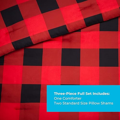 Miniatura 2 de LINENSPA - Edredón de microfibra hipoalergénico, con relleno sintético, para usar todo el año, tamaño matrimonial, rojonegro