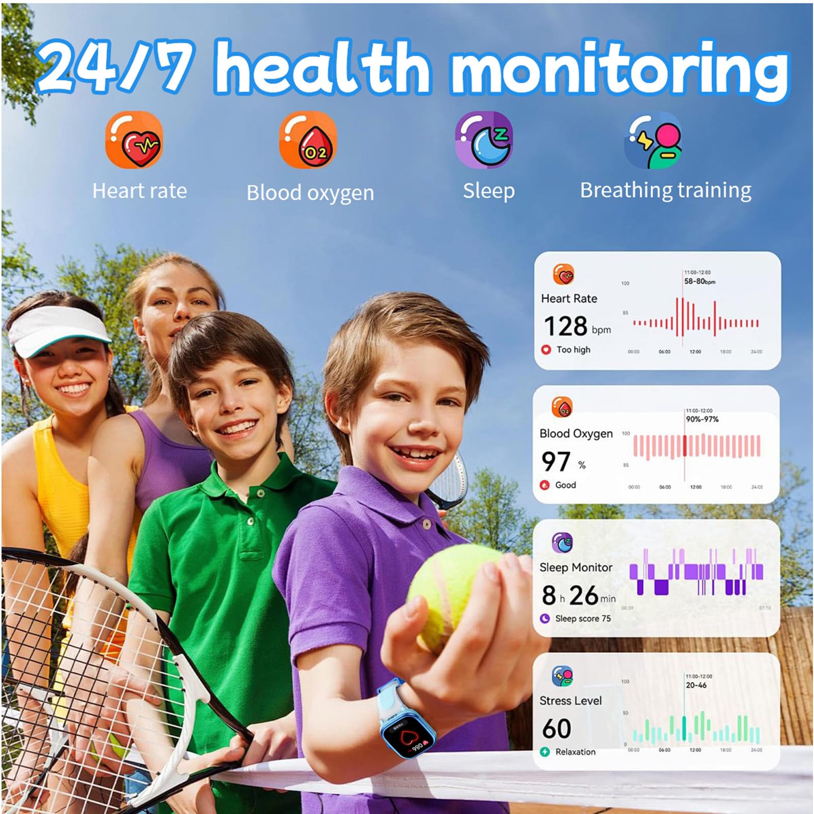Sxhlseller Reloj Inteligente para Niños con Linterna y Juegos de (Blue)