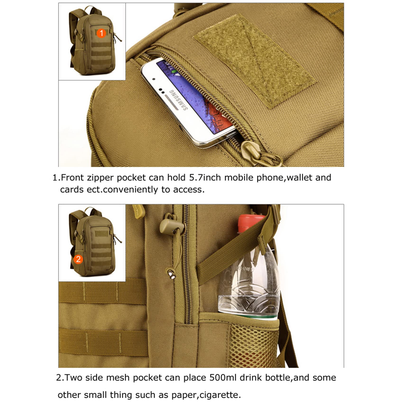 Wanderrucksack 12L Taktischer MOLLE-Rucksack Kinder Wasserdichter Kleiner Rucksack Schultaschen Kinder Militärrucksack Assault Pack,3,Einheitsgröße