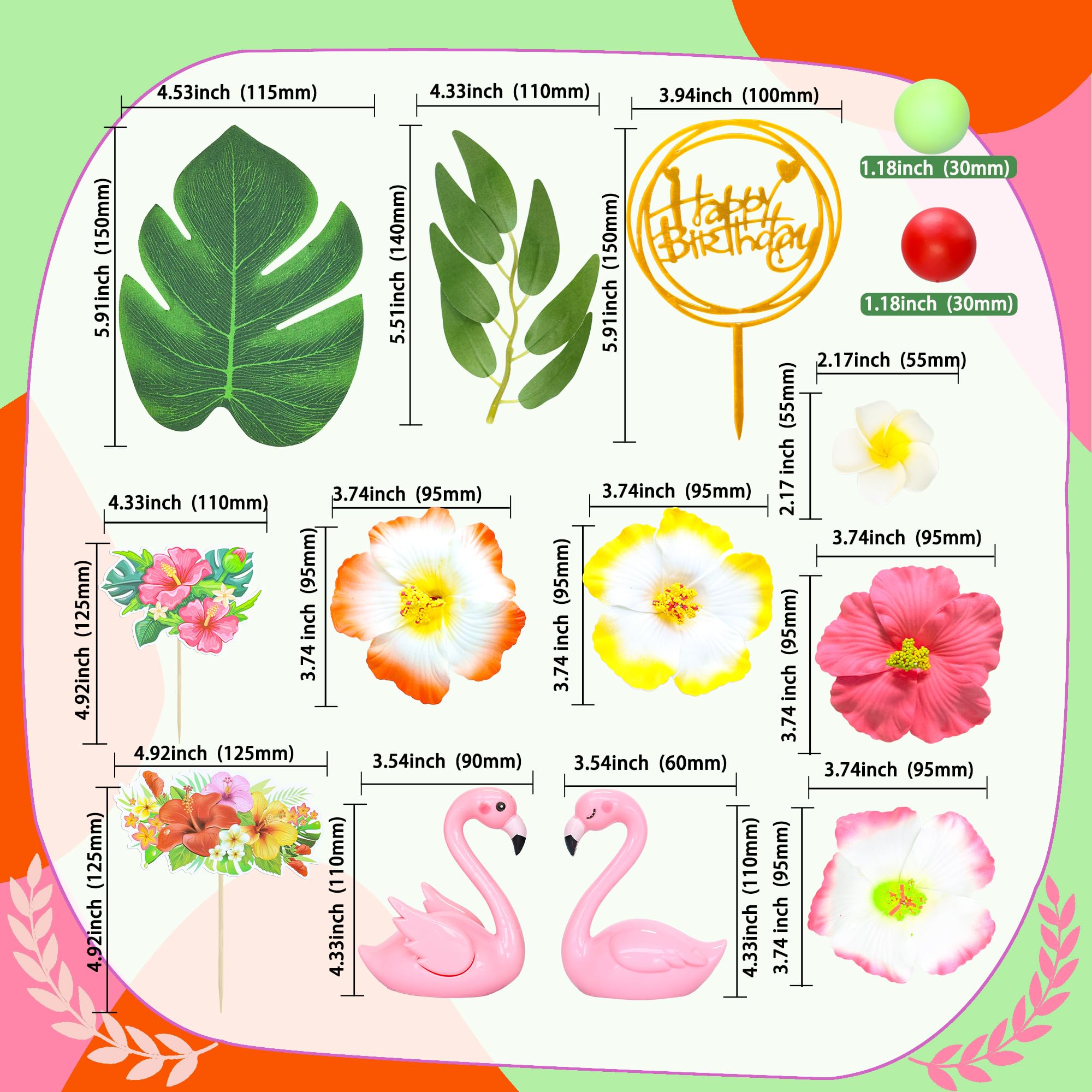 Gyufise 42 Pack Flamingo Cake Toppers Summer Cake Decoration Cute Pink Flamingo Figures Hibiscus Flower Palm Leaves for Hawaiian Aloha Themed Party Supplies Pink - Image 2