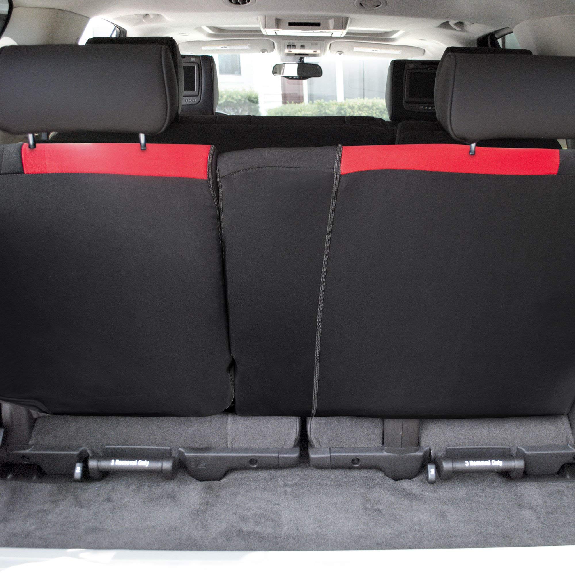 FH Group Car Seat Covers Multifunctional Cloth Split Bench Seat Cover (Full Coverage Car Bench Cover- Backrest is Covered on All Sides) - Fit Most Car, Truck, SUV, or Van (Red/Black) FB039013