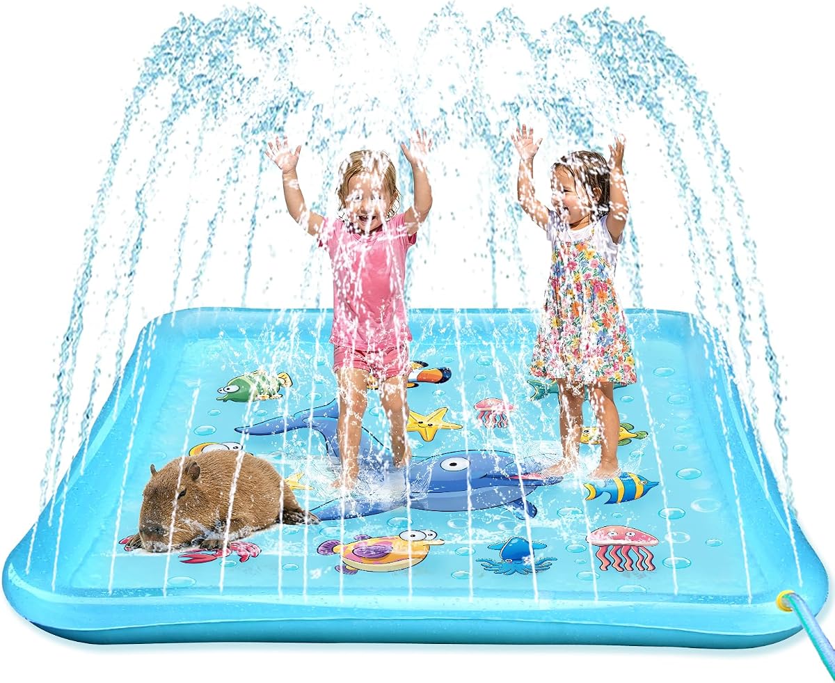 Growsland Splash Pad para niños pequeños, aspersor al aire libre para niños, juguetes acuáticos de verano de 67 pulgadas, piscina inflable para bebés, regalos divertidos para niños de 3 4 5 6 7 8 9 años, juegos al aire libre en el patio trasero |