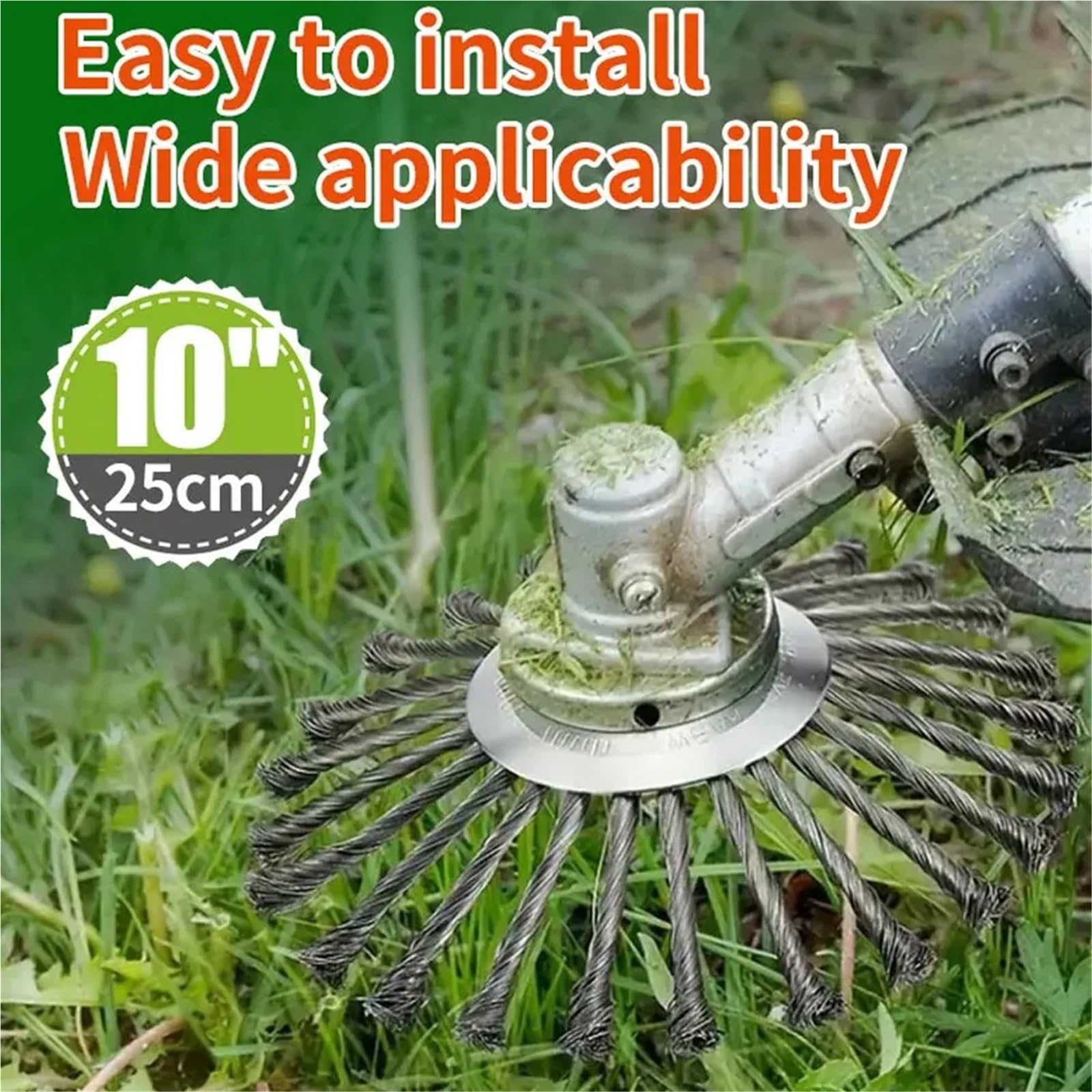 Cabezal de cepillo for desmalezar de alambre de acero de 10 pulgadas | Herramienta universal for eliminar óxido compatible con desbrozadoras y cortacéspedes.