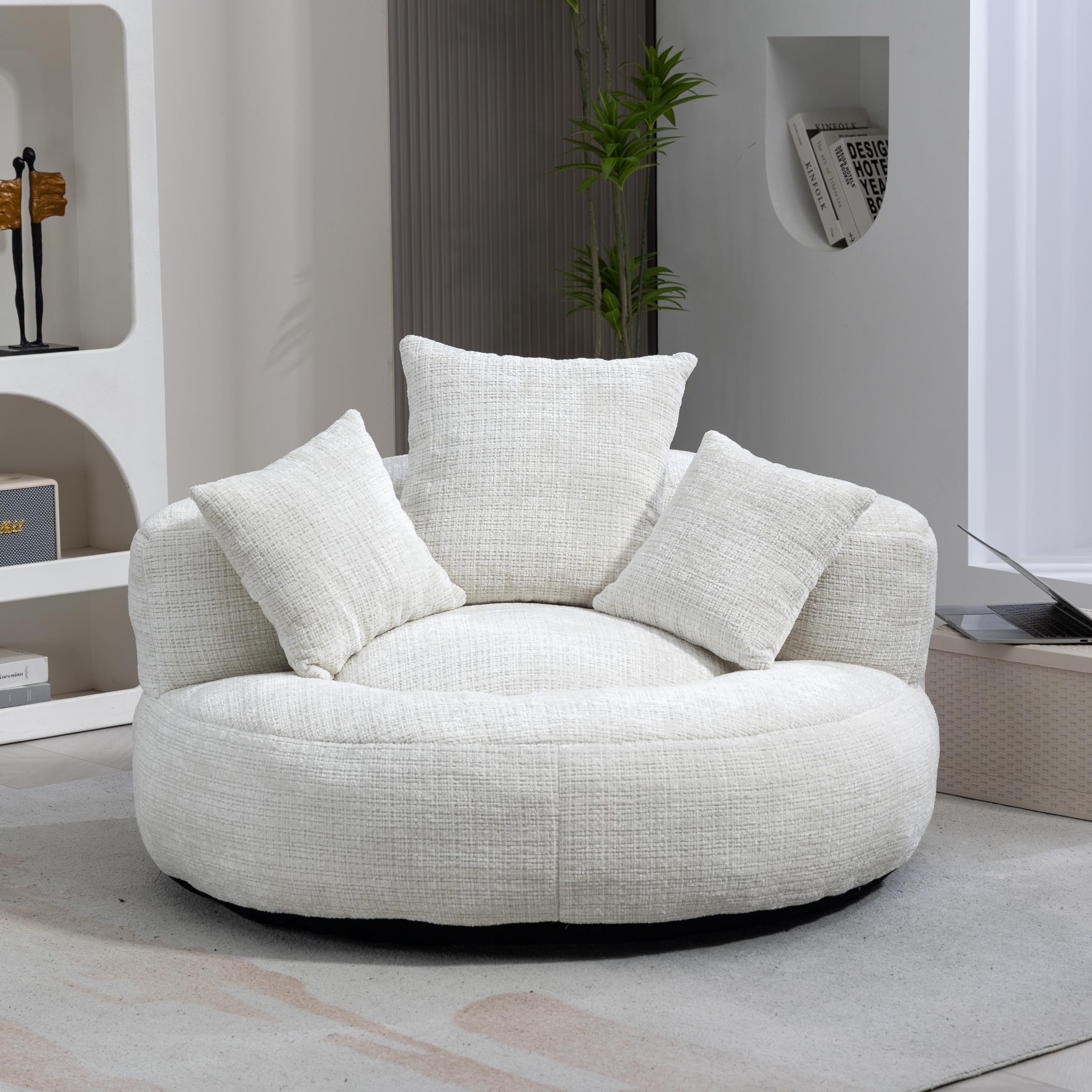 Soweiz Divano Confortevole e Durevole con Poggiatesta Alto, Sacco per Seduta con TRE Cuscini per Adulti e Bambini, Divano Singolo per Gaming per Camera da Letto, Ufficio (Beige)