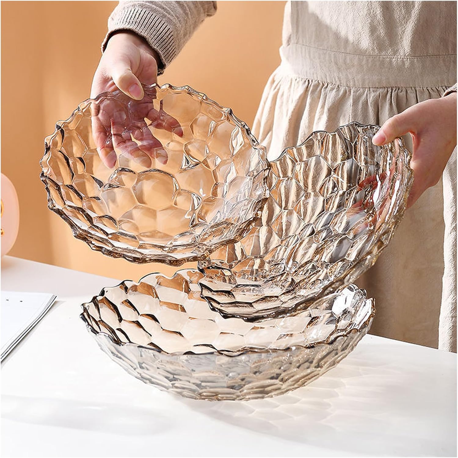 2 Pack Glass Fruit Bowl, Fruit Basket Holder, Crystal Fruit Bowl, Dessert Plate,Decorative Pedestal Bowl,for Table Décor for Home,Office, Wedding Decor, Fruit, Snack, Dessert (Large,Clear)