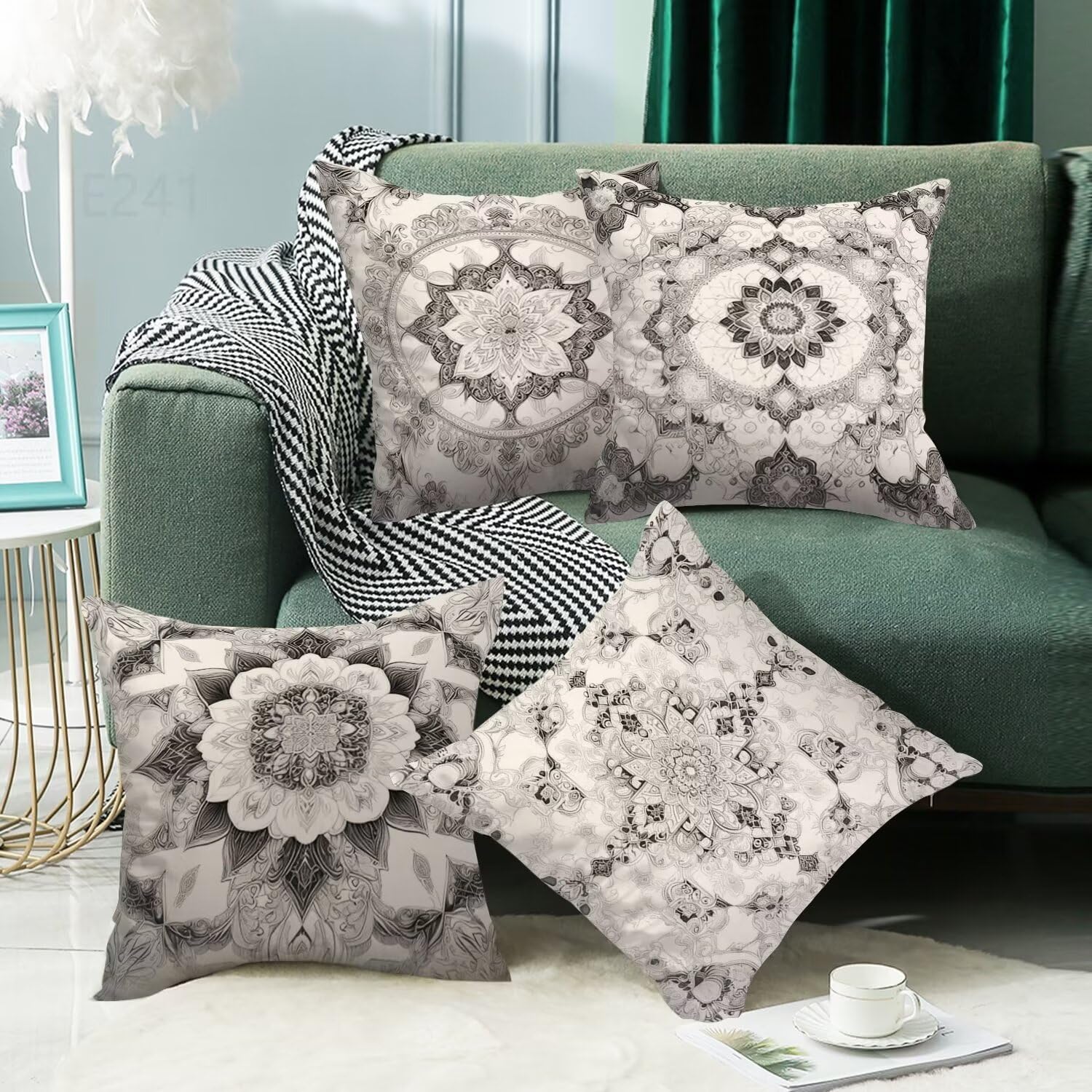 Pianura Federe Cuscini Divano 55x55cm,4 Pack Boemia Estate Esterno Cuscini per Divano,Doppio Lato Quadrato Morbido Cuscini Divano,per Divano Soggiorno Sedia Autunno Dekoration Cuscino,Regali LY-241